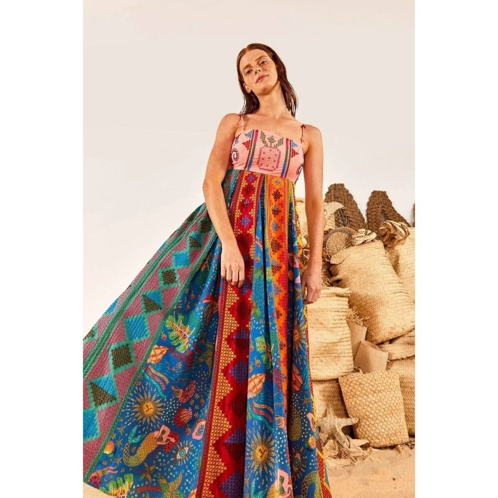 Farm Rio Color Block Embroidered Maxi Dress in Multi - Picture 2 of 4